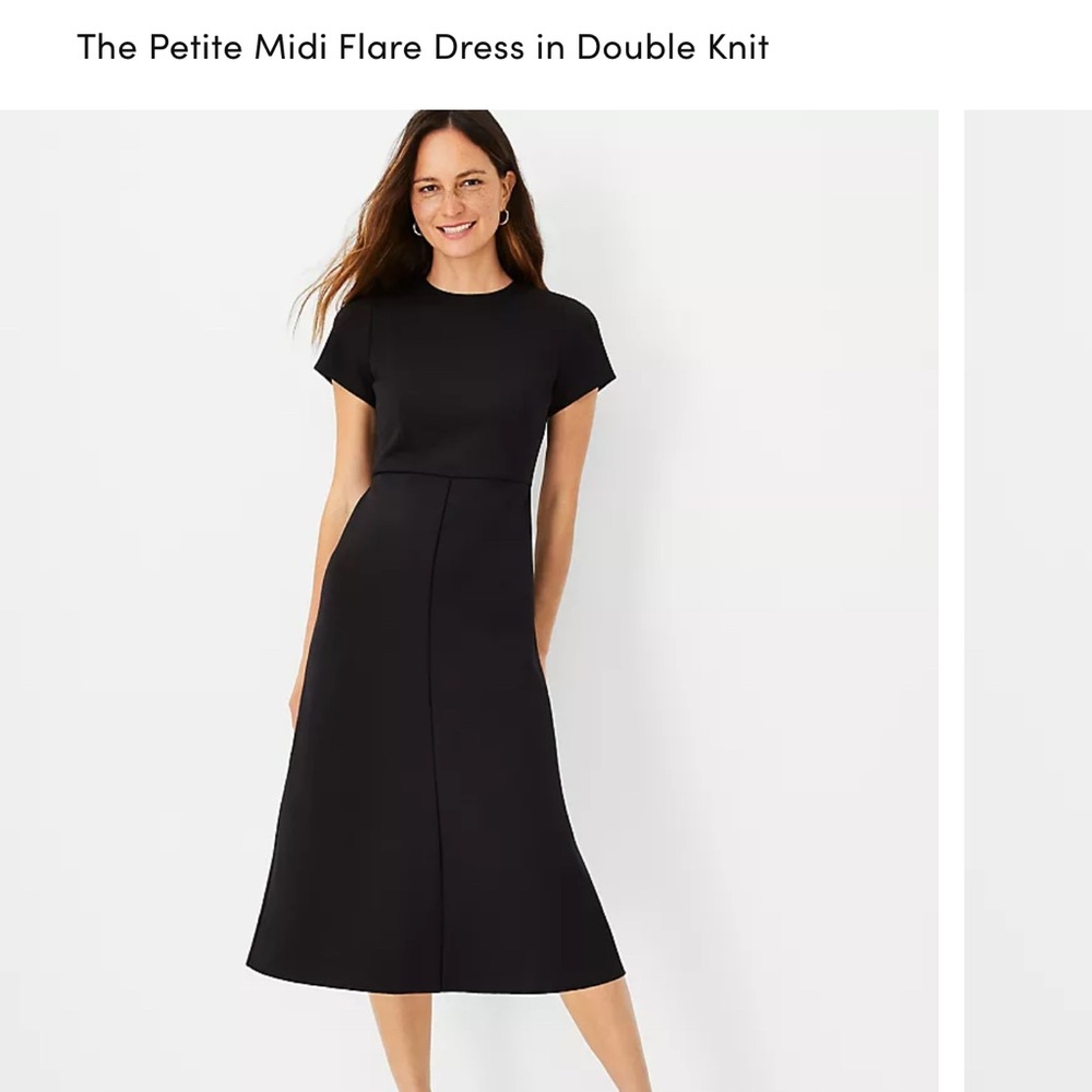 Ann Taylor Petite Black Midi Flare Dress in Double Knit - Black